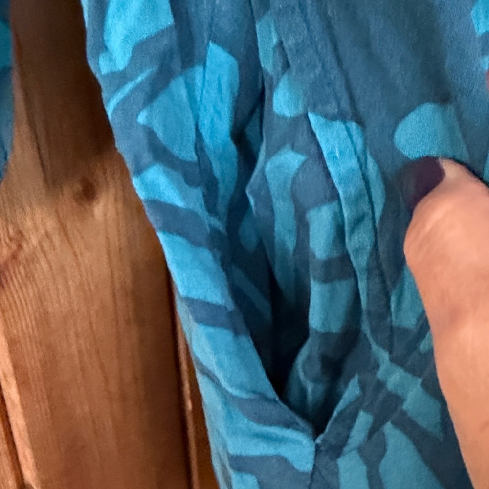 TANCO Teal Blue Tropical Print Button-Front Dress - Picture 6 of 6